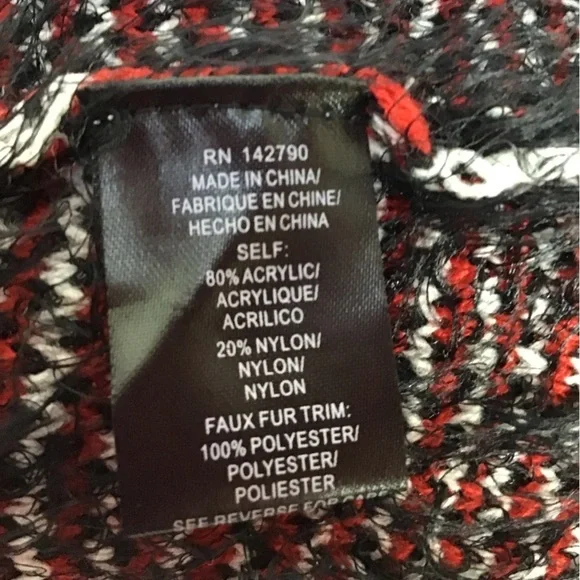 BCBG MAXAZRIA COZY AZTEC Faux Fur Trimmed Cardigan Womens Size Large - Picture 8 of 9